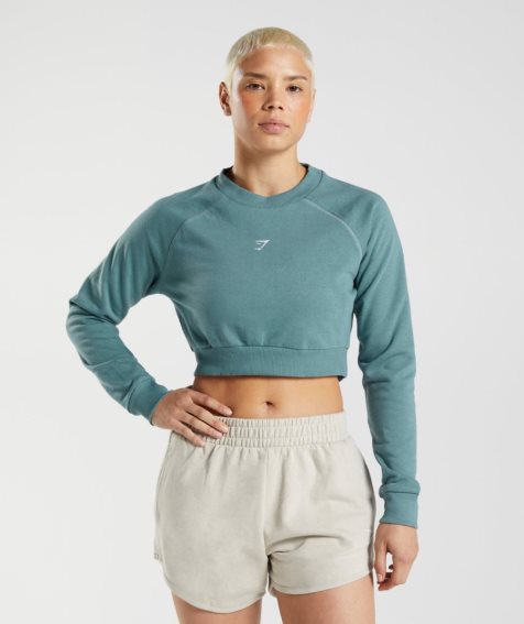 Women's Gymshark Training Cropped Sweatshirts Turquoise | NZ 8SZIVT